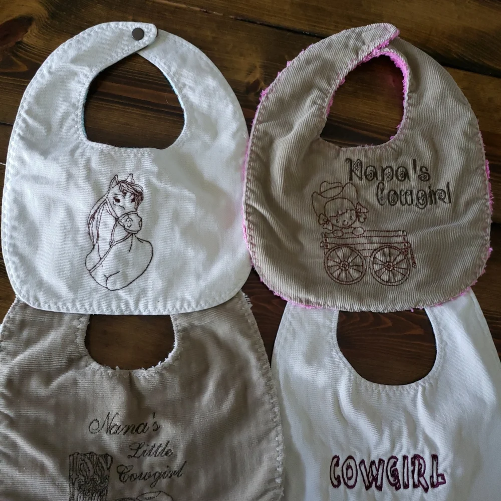 4 cowgirl themed hand made bibs